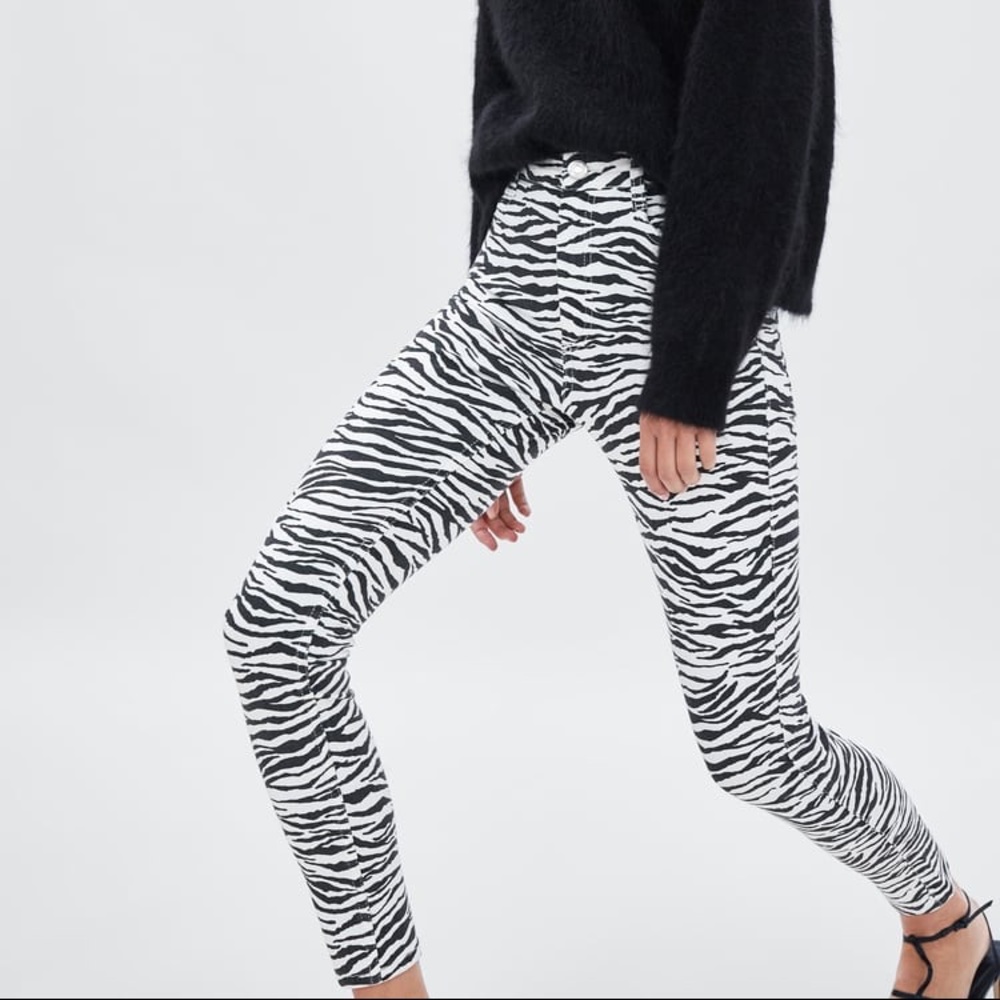 Zara Zebra Print Jeans Pants Sz 2